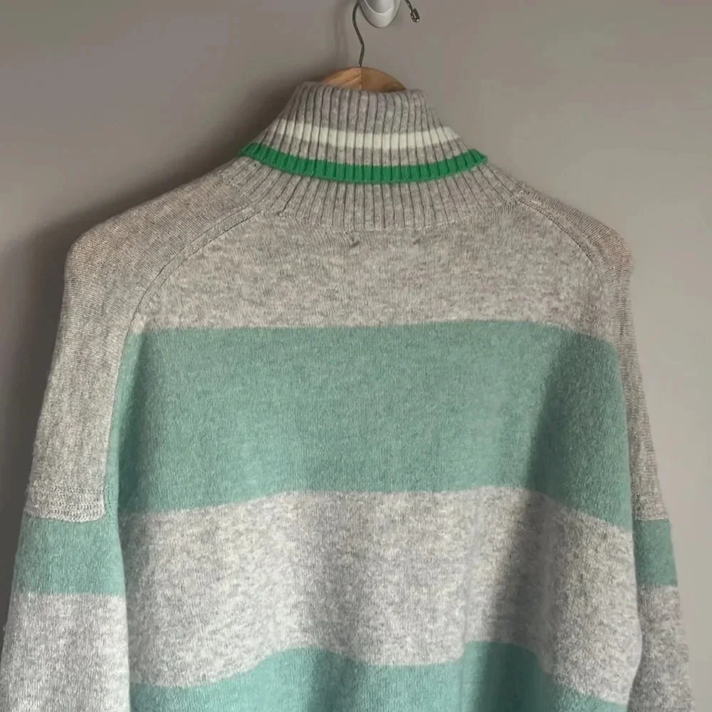 NWT J. Crew Striped Turtleneck Sweater Supersoft Yarn Gray/Blue